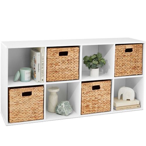 8-Cube Bookshelf, 13.5in Storage Display w/ Removable Panels, Customizable - Lot 128
