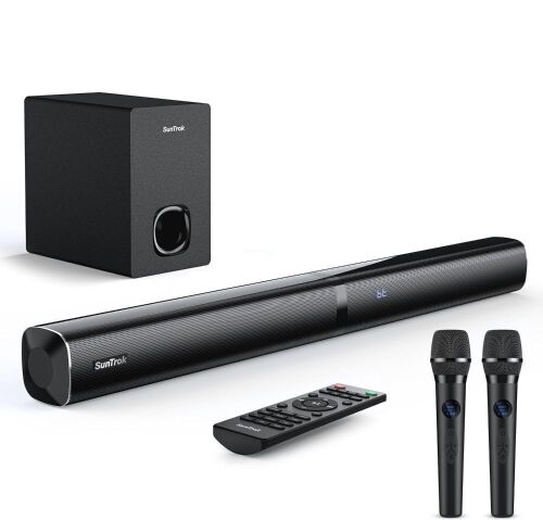 80W Soundbar with Subwoofer, 2 Wireless Microphones - Lot 175