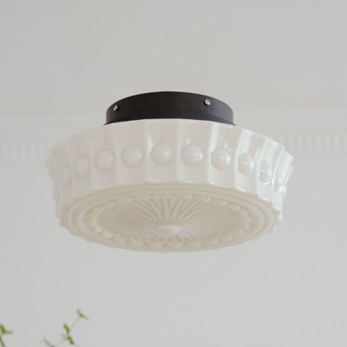 13.7" White Glass Drum Ceiling Light Semi Flush Mount - Lot 280