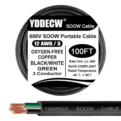 100ft 12/3 12 AWG Portable Power Cable (3 Conductor) - Lot 177