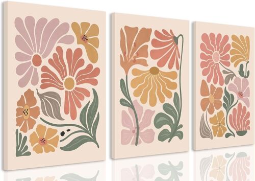Boho Flower Canvas Wall Art, 3 pc, 16" x 24" - Lot 680