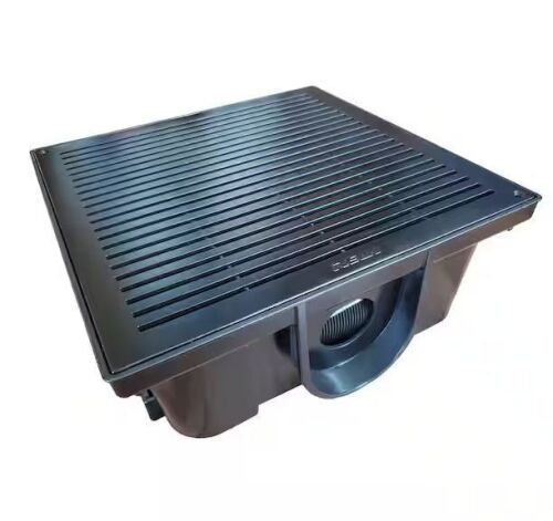 RELN 13 in. x 5 in. Square Low Profile Drainage Plastic Catch Basin Kit with Grate, Black - Lot 810JF