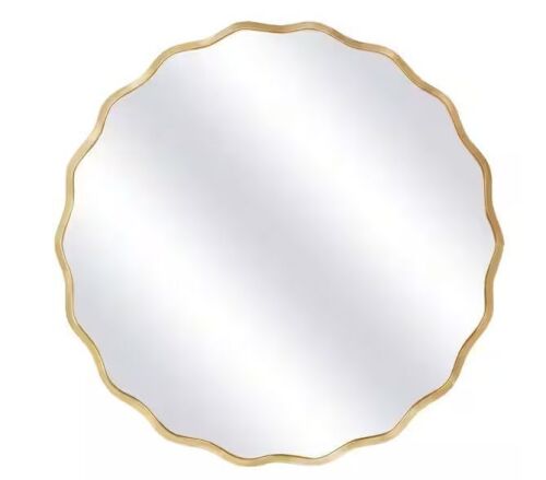 Hochwertiges 23.5 in. W x 23.5 in. H Round Gold Aluminum Alloy Framed Scalloped Wavy Wall Mirror - Lot 812JF
