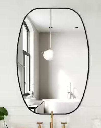 LuxHomez 20 in. W x 30 in. H Modern Oval Aluminum Frame Black Wall Mirror - Lot 818JF