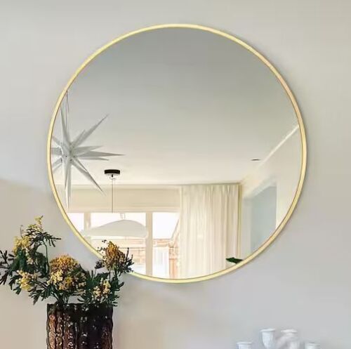 LuxHomez 24 in. W x 24 in. H Gold Vanity Round Wall Mirror Aluminum Alloy Frame - Lot 830JF