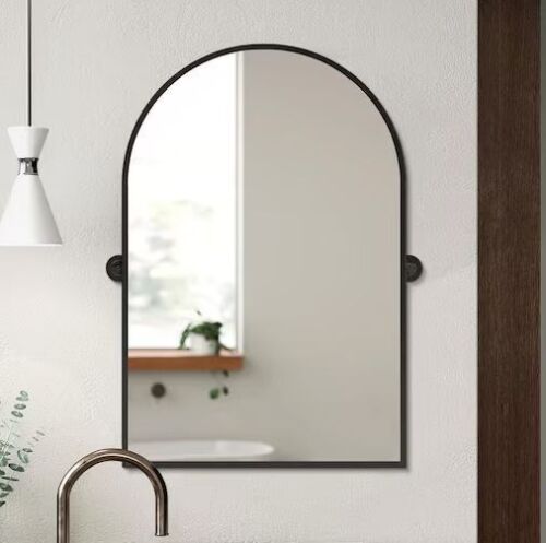 24 in. W x 31.5 in. H Modern Arch-Top Metal Framed Black Pivoted Wall Vanity Mirror - Lot 833JF