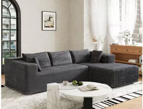 FUFU&GAGA 106 in. Track Arm 2-Piece Corduroy Upholstery L-Shaped Sectional Sofa with Compression Foam Construction in. Gray - Lot 4JF
