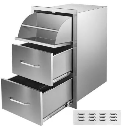 VEVOR Outdoor Kitchen Drawers 17 in. W x 30 in. H x 21 in. D Mount Triple BBQ Drawers with Handle - Lot 46JF