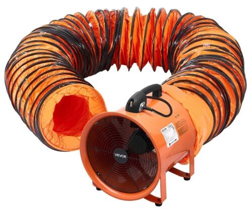 VEVOR Portable Ventilator, 16 inch Heavy Duty Cylinder Fan with 16.4ft Duct Hose, 1350W, 5175CFM - Lot 42JF