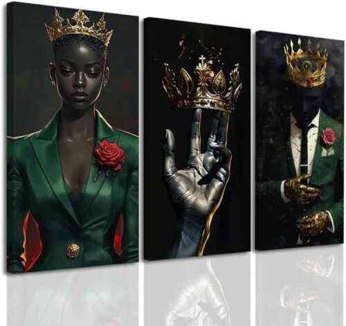 Black King and Queen Wall Art, 12" x 24", 3pc - Lot 580