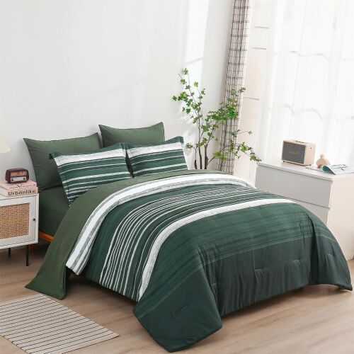 7 Piece Bed in a Bag Stripe Comforter Set King Size - Lot 564