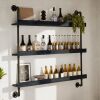 Solid Wood Shelf with Metal Pipe Brackets, 3-Tier, 48" - Thumbnail 1