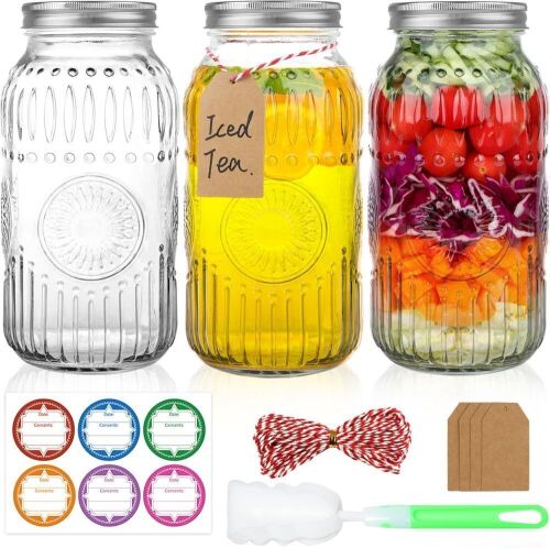 Wide Mouth Mason Jars 64 oz, 3 Pack - Lot 478