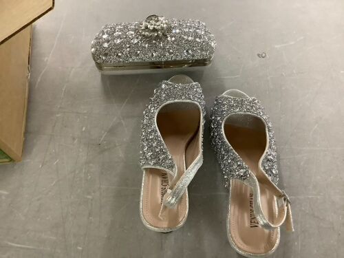 Rhinestone Heels & Hand Bag, Size 9 - Lot 596