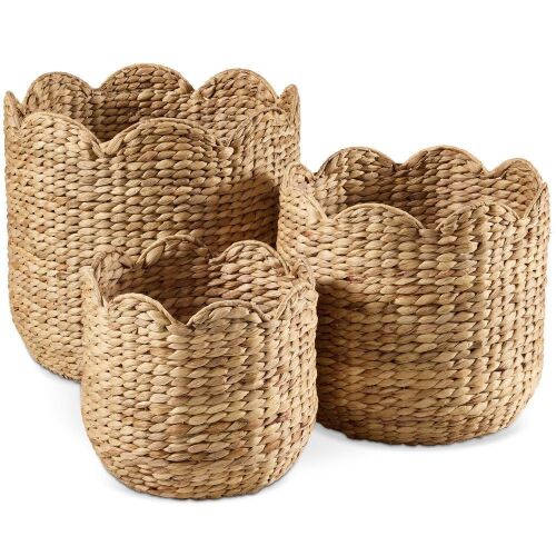 Scalloped 3PC Water Hyacinth Nesting Baskets - Lot 599