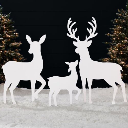 3-Piece 2D Deer Family Silhouette Yard Decoration w/ Buck, Doe, Fawn - 46in - Lot 790