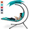Hanging Curved Chaise Lounge Chair w/ Built-In Pillow, Removable Canopy - Thumbnail 1