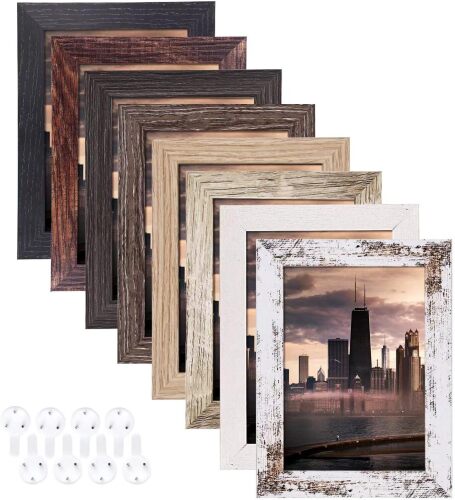 5x7 Picture Frames Set of 8, Rustic Picture Frames Multi Wood-Color, Vertical and Horizontal Formats for Wall Hanging and Tabletop Display, Perfect for Rustic Home & Office Decor