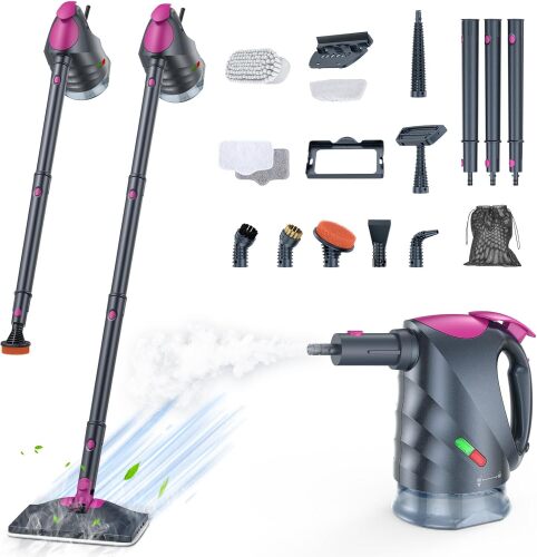 10-in-1 Steam Cleaner, Steam Mop & Detachable Handheld Steam Cleaner, 320ml Water Tank, 10s Fast Heating, Portable Steamer for Kitchen, Floor, Tiles, Window, BBQ Grill, Car