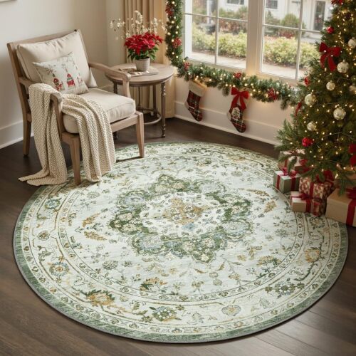 6FT Round Rug,Rugs for Living Room,Soft Green Circle Rug,Machine Washable Rugs for Bedroom,Non Slip Carpet, Rug for Dining Room Living Room Bedside Office