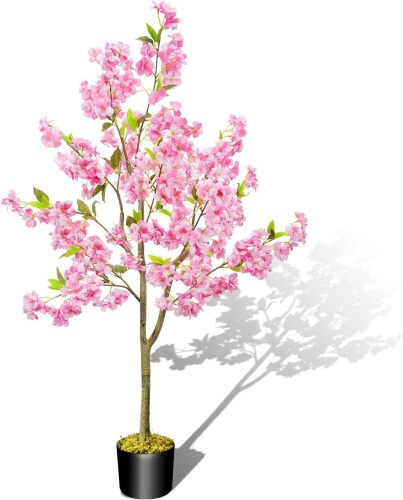 4.1ft Artificial Cherry Blossom Tree Faux Tree Tall Artificial Plants Indoor Sakura Pink Flower Tree for Spring Home Room Porch Office Wedding Party Outdoor Decorations