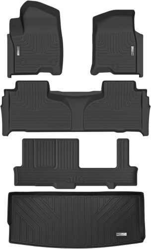 Floor Mats & Cargo Liner for 2021-2025 Chevrolet Tahoe/GMC Yukon (8 Passenger Model) 2nd Row Bench Seat, TPE All Weather Car Trunk mat Full Set