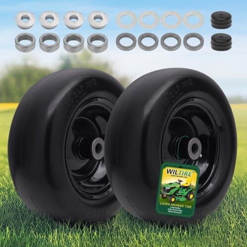 11x4.00-5 Flat Free Tire and Wheel (2 Pack),Universal 11x4-5 Solid Smooth Tractor Turf Tire with Rim, 3.4" Centered Hub and 3/4" & 5/8" Bushing, For Zero Turn Mowers and Riding Lawn Mower