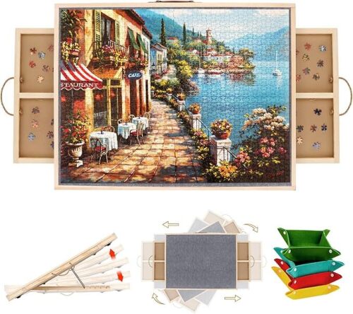 2 in 1 Rotating Puzzle Board with Drawers, 35"×27" 1500 Piece Jigsaw Puzzle Board with Protective Cover & 4 Wheels, 4 Puzzle Sorting Trays, Puzzle Table for Puzzles Lovers