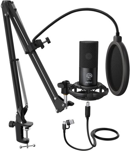 Studio Condenser USB Microphone Computer PC Microphone Kit with Adjustable Boom Arm Stand Shock Mount for Instruments Voice Overs Recording Podcasting YouTube Vocal Gaming Streaming