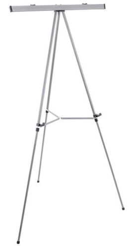 Set of 2, 66" High Classroom Silver Aluminum Flip Chart Easel & Presentation Stand - Adjustable Floor/Tabletop, Portable Tripod, Holds 25 lbs., for Chart Paper, Poster Boards, & Pads