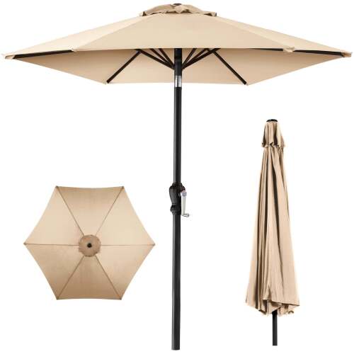 Outdoor Steel Market Patio Umbrella Decoration w/ Tilt, Crank Lift - 10ft - Lot 8271