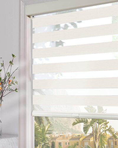 Cordless Zebra Blinds for Windows with Upgraded Cassette Dual Layers Sheer Shades Light Filtering Thermal Insulated Window Shades for Home