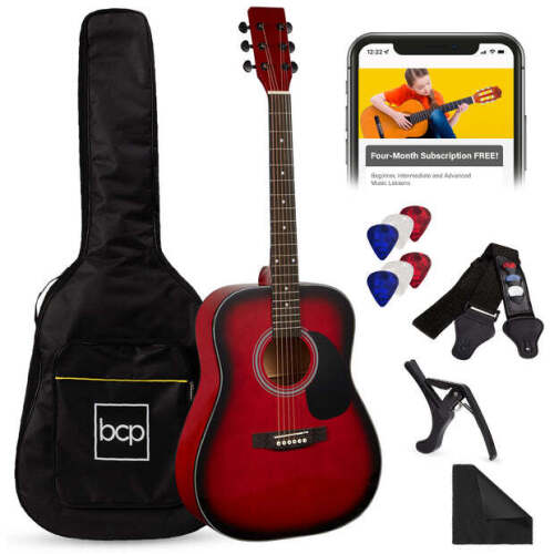 41in Acoustic Guitar Starter Kit w/ Digital Tuner, Padded Case, Picks, Strap - Lot 8288