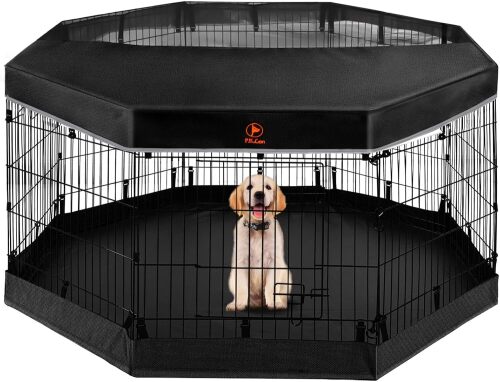 Dog Playpen with Top Cover and Bottom Pad - Metal Foldable Exercise Pen, 8 Panels,Indoor Outdoor Pet Fence Puppy Crate Kennel