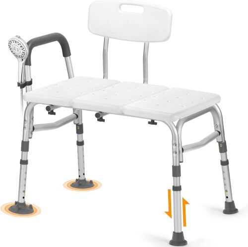 Tub Transfer Bench for Bathtub, Tool Free Assembly Shower Chair with Backrest & Armrest, Height Adjustable Shower Bench, Shower Seat for Elderly and Disabled
