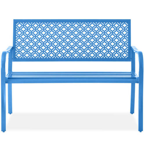 Indoor Outdoor Steel Bench w/ Geometric Backrest, Foot Levelers - Lot 8325