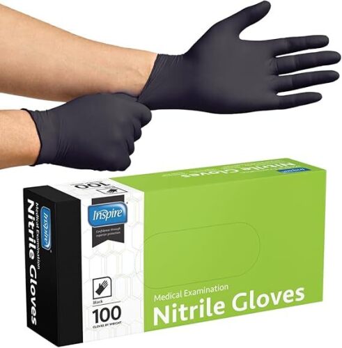 Inspire Black Nitrile Disposable Gloves | 4.5 Nitrile Disposable Safety Medical Cooking Cleaning Disposable Black Gloves, 500ct