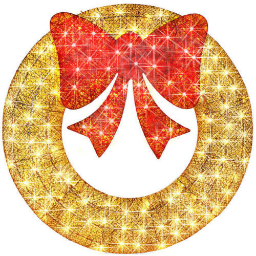 Pre-Lit Outdoor Christmas Wreath, LED Metal Holiday Decor w/ Bow - 30in - Lot 8373