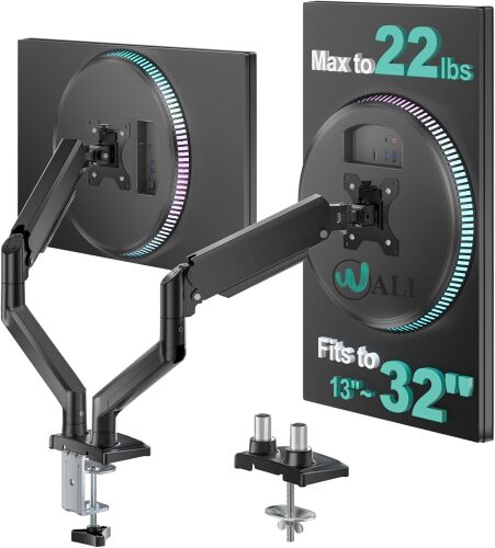 Dual Monitor Stand for 13-32 inch Computer Screens, Dual Monitor Arms for 2 Monitors Holds up to 22 lbs, Height Adjustable Gas Spring Dual Monitors Mount, VESA 75x75/100x100mm