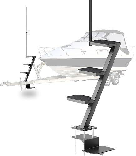 4Step Boat Trailer Steps for Tongue Heavy Duty, Boat Trailer Ladder with 500 lbs Capacity Non-Slip Surface and Safety Handle