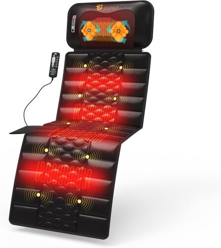 Massage Mat, Detachable Neck Massager, Full Body Vibration Heating, Massage Pad with 10 Vibrating Motors and 9 Speed Settings for Home Office Use