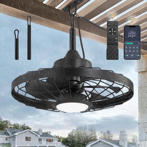 20" Outdoor Ceiling Fan with Lights,IP65 Waterproof Gazebo Hanging Fan with Remote Control Smart App, Plug in Caged Ceiling Fan with 3CCT 6-Speeds for Patio Porch Pergola
