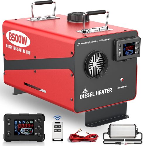 8500W Diesel Heater, All-in-One 12V/24V/110V Portable Parking Heater with Remote Control & LCD Monitor for Truck, RV, Camper, Boat, Garage, Fast Heating, Low Noise