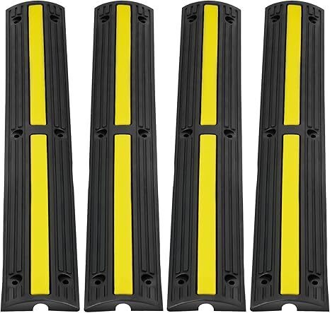 3.28 ft Cable Protector Ramp, 4 Pack of 1 Channel, 18000 lbs/axle Capacity Heavy Duty Rubber Speed Bumps, Floor Cord Cable Protector Wire Cover, for Residential Areas, Private Garages, Gardens