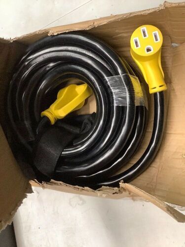 50ft RV Extension Cord 50 AMP (14-50P/14-50R) with Handles, Hook and Loop Strap - 6/3 AWG + 8/1 AWG 125/250 Volt - Heavy Duty