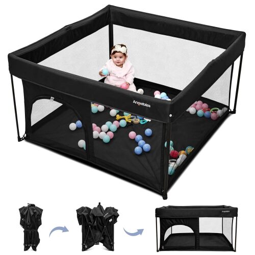 50x50 Foldable Baby Playpen with Carrying Bag & Safety Lock - ASTM F406 Certified Baby Fence for Indoor/Outdoor, Lightweight Portable Play Yard with Breathable Mesh