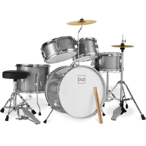 Kids Beginner All Wood Acoustic Drum Kit Starter Set w/ Stool, Drumsticks
