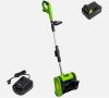 Cordless Power Snow Shovel, Rechargeable Battery, Charger, Green - Thumbnail 1