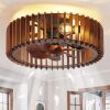 20'' Flush Mount Caged Ceiling Fan with Light, Wooden Low Profile Ceiling Fan with Light and Remote, 6 Speed and Reversible, Farmhouse Bladeless Fan Lights for Bedroom, Kitchen - Thumbnail 1