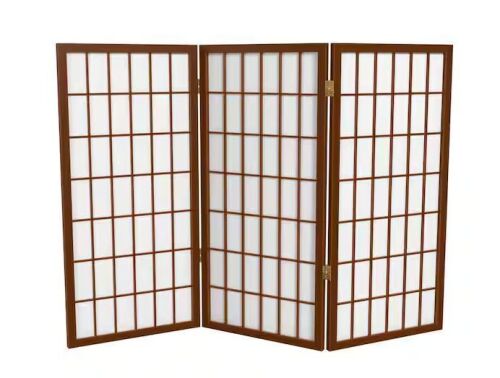 RED LANTERN 3 ft. Short Window Pane Shoji Screen, Walnut, 3 Panels